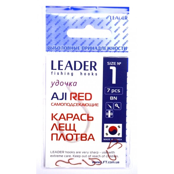 Гачки для риби, №1, Leader Aji, 7шт/уп, колір Red